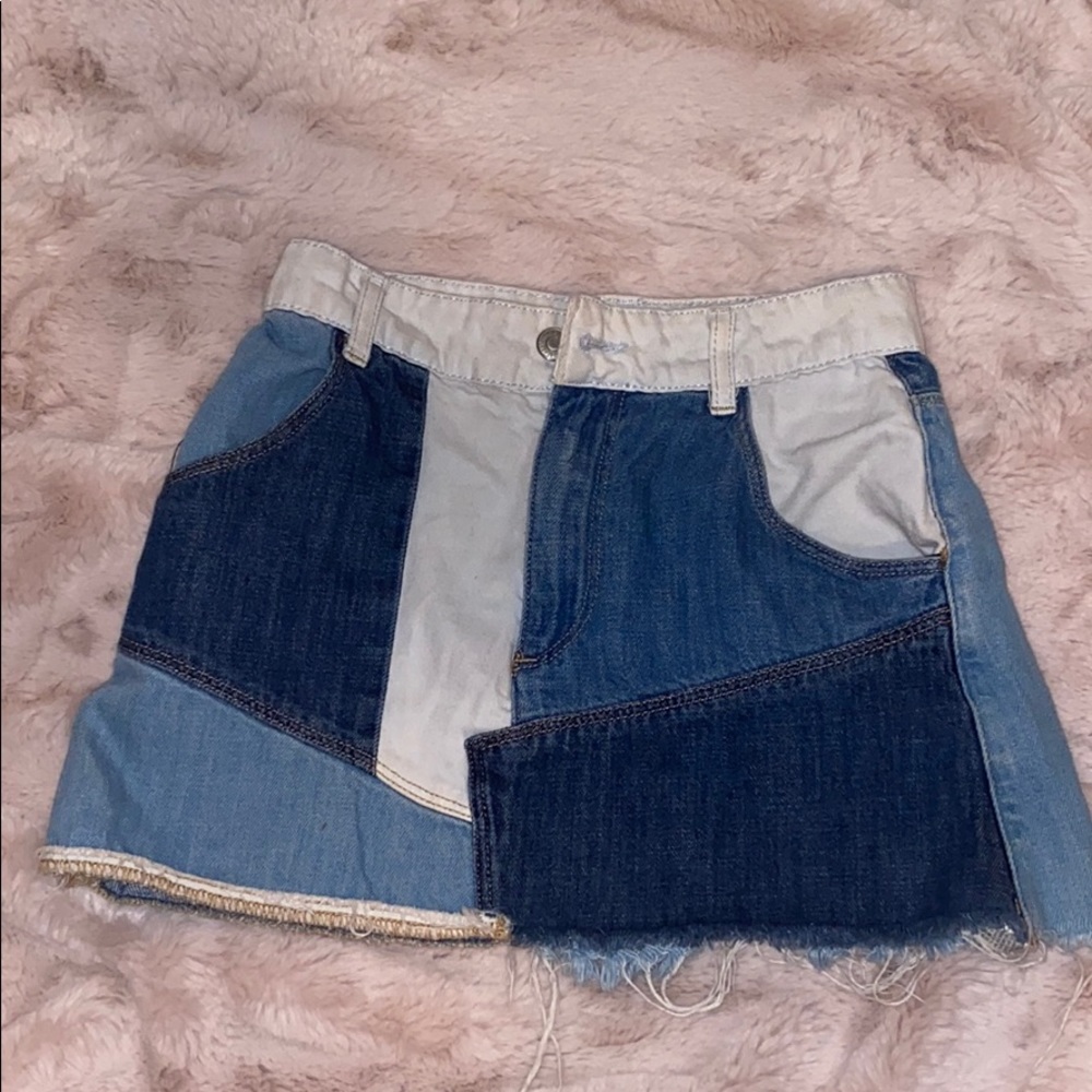 Denim patch work mini skirt